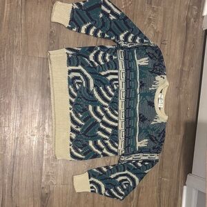 Stylish Men's Crewneck Sweater - Teal and Cream